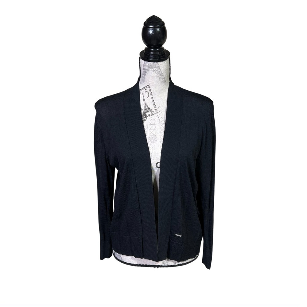 Calvin Klein M Classic Black Cardigan With Open Knit Sleeve Strip‎